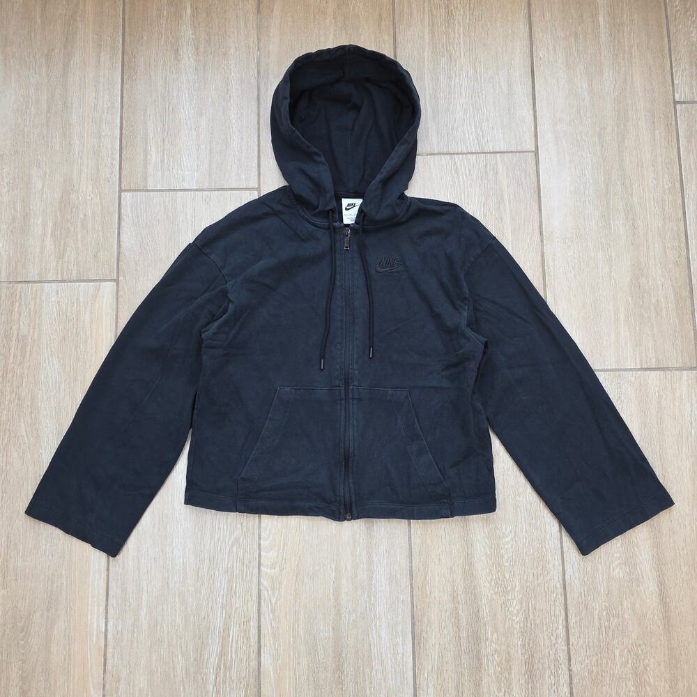 Nike Zip Hoodie Womens XS Black Cropped Full Zip Sweatshirt Jacket Streetwear